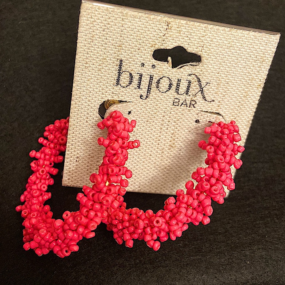 Bijoux Bar Women’s Pink Cluster Seed Beads Hoop Style Large Earrings.